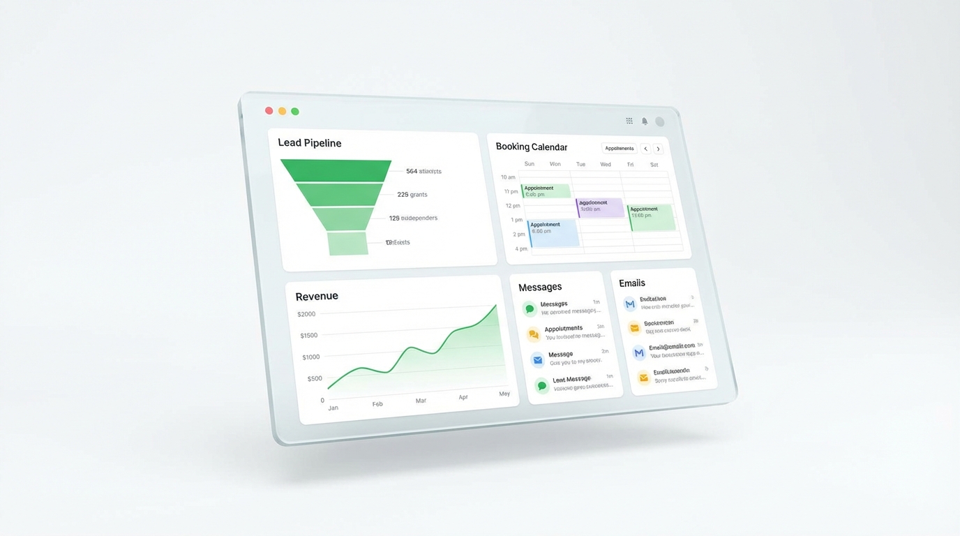 Summit Integrations client dashboard showing lead pipeline, booking calendar, and revenue growth
